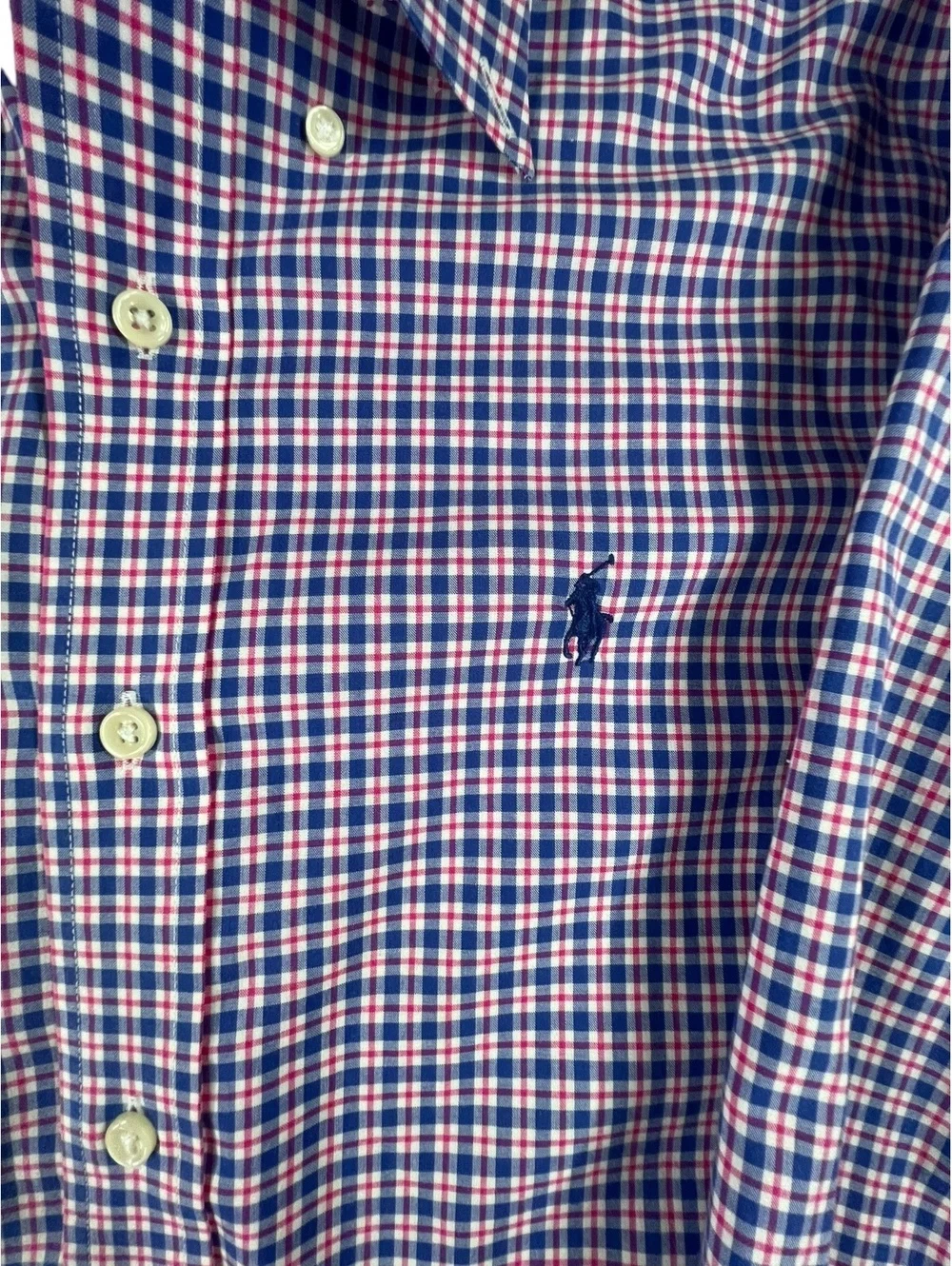 Polo Ralph Lauren Check Plaid Button Down Shirt Blue Red Non Iron Mens S